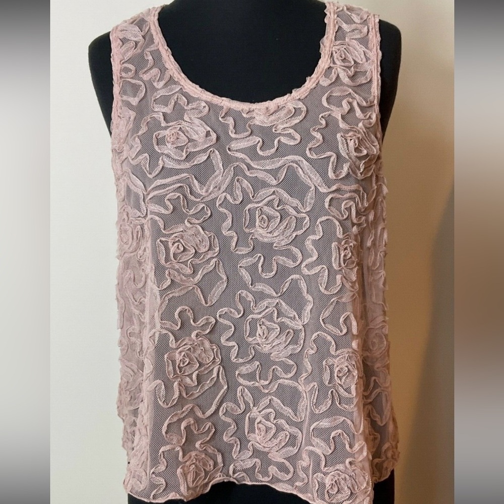 Free People Blush Floral Mesh Tank Top